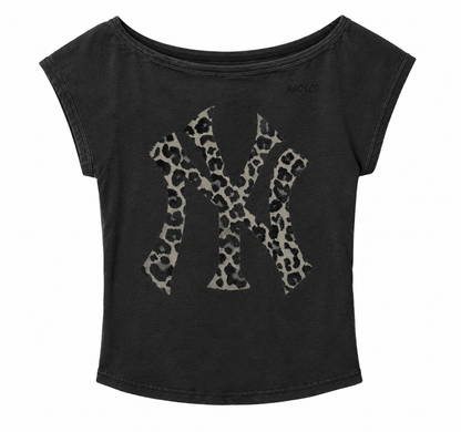 Leopard NY Boat Neck Baby Tee